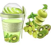 4All Yogurt Pots Spoon Reuseable 600ml Museli Cup With Lid Overnight Oats container20oz BPA free Breakfast Lunch Oatmeal Jars On the GO Snack Container Travel Meal Food Container (Green)