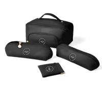 4Andhalf Travel Toiletry makeup Bag Set for Women PU Cosmetic Organizer with Large Capacity Divider Portable Toiletry Bag and 2 Brush Holders Waterproof Ideal for Girls Includes Jewelry Pouch, Black,