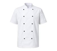4AS Chef Uniform Set - Short Sleeve Chef Jacket with Mesh Back & Pockets - Catering & Kitchen Workwear - Machine Washable (White) (L)
