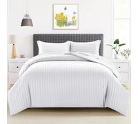4AS King Size Duvet Cover Sets with Pillowcases - Soft Microfiber Striped Bedding Set, Wrinkle Resistant Quilt Cover with Durable Button Closure (White, 230x220cm)