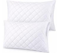 4AS Quilted Pillow Protectors 2 Pack (48x74cm) - 100% Polyester, Breathable & Machine Washable Zipped Pillow Covers (White)