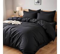4AS Single Duvet Cover Set with Pillowcase - Soft Microfiber Bedding Set, Wrinkle Resistant Quilt Cover with Durable Button Closure (Black, 137x200cm)