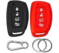 4B Silicone Car Key Covers compatible with Hyundai Tucson Ioniq Elantra Sonata 2014-2021, Remote Key - Anti-slip key fob holder case protector, Click&Fit, 2pcs Black&Red