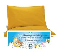 4BABIES- Baby Toddler Pillowcase 50X30 cm - Set of 2 Pillow Cases for cot and crib 100% PURE COTTON Made in Italy - Envelope closure - OEKO-TEX Certified - Children's bedding - Yellow
