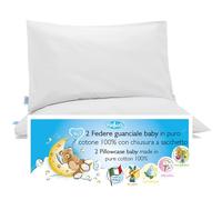 4BABIES- Baby Toddler Pillowcase 50X30 cm - Set of 2 Pillow Cases for cot and crib 100% PURE COTTON Made in Italy - Envelope closure - OEKO-TEX Certified - Children's bedding - White