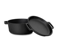 4BIG.Fun 26 cm Cast Iron Frying Pan and Pot with Removable Handle Glass Lid and Frying Pan