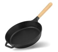 4BIG.fun Brizoll Cast Iron Frying Pan Diameter 22 cm 40 mm Deep Cast Iron Pan Round with Wooden Handle Induction for All Hobs