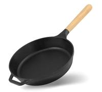 4BIG.fun Brizoll Cast Iron Frying Pan Diameter 28 cm 61 mm Deep Cast Iron Frying Pan Round with Wooden Handle Induction for All Hobs