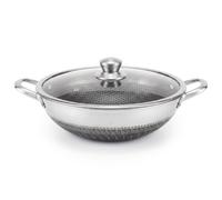4BIG.fun Wok Frying Pan Stainless Steel 32 cm Non-Stick Honeycomb Structure Wok Pan with Glass Lid Asia Casserole Oven Safe Induction