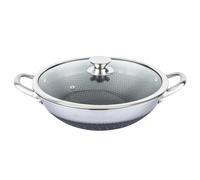 4BIG.fun Wok Frying Pan Stainless Steel 40 cm Non-Stick Honeycomb Structure Wok Pan with Glass Lid Asia Casserole Oven Safe Induction
