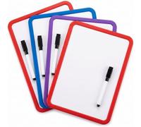 4BROZ A4 Mini Whiteboard 4 Pack, Small Magnetic Dry Wipe Board with Pens | Magnet-backed rear mounts to metal, writing face does not hold magnets, single sided, card and plastic frame
