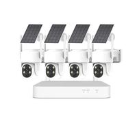 4CH 4MP Solar Power Security Camera System, Wireless Full HD CCTV Home WiFi Solar Surveillance NVR Kit with Two-Way Audio, Color Night Vision, Human Detection