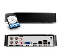 4CH CCTV DVR Recorder with 500G HDD, 4 Channel 1080p H.265+ Hybrid 5-in-1 Home Surveillance Wired DVR for HD-AHD/IP/CVBS/TVI/CVI/XVI Analog Security Camera,AI Human Detectio, Mobile APP & PC Remote