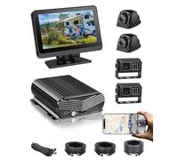 4CH Mobile DVR Monitor Camera System with 4G WiFi Online GPS Tracking HDD Video Recorder 7" Touch Screen Monitor and 4 1080P Rear Side View Camera Waterproof Night Vision for RV Truck Trailer Tractor