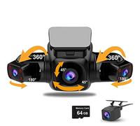 4CHs Dash Cam Front Interior Side and Rear Cameras,IR Night Vision 4 Cameras 1080P Simultaneous Recording Video Recorder, WiFi APP 360 Degree Panoramic Protection WDR,64GB MicroSD Card Included