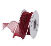 4cm*5 Yard Pearl Edge Organza Chiffon Ribbon for Bouquet Gift Wrapping, Red