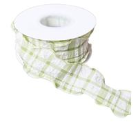 4cm x 9m Green Gingham Ribbon Checkered Pleated Trim Chiffon Plaid Ribbon for DIY Crafts Gift Wrapping