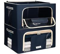 4CONVY Foldable Clothes Storage Boxes with Steel Frame - Stackable Storage Bags with Zipper - Collapsible Wardrobe Organiser for Clothes, Bedding with Clear Window & Durable Handles - 2x24L