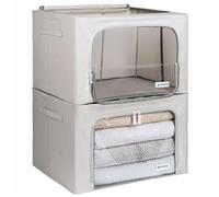 4CONVY Foldable Clothes Storage Boxes with Steel Frame - Stackable Storage Bags with Zipper - Collapsible Wardrobe Organiser for Clothes, Bedding with Clear Window & Durable Handles - 2x66L