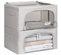 4CONVY Solid, Foldable Clothes Storage Box with Zipper, Metal Frame, Storage Bag for Duvets, Clothes, Bedding, Sturdy Storage Box for Garments, Stackable