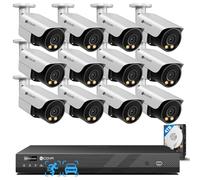 4COVR 16 Channel CCTV Camera Systems PoE, 16CH 4TB NVR Surveillance for Businesses, 12X 4K Security Wired Bullet IP Camera IP67, 2-Way Talk & Color Night Vision, Human/Vehicle Detection, ELY37YX8M1612