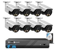 4COVR 4K CCTV Camera Systems 8 Channel, 2 Way Audio & Smart Color Night Vision, 8X 8MP Security IP Bullet Camera IP67 Outdoor, AI Human Vehicle Detection, 4K NVR 2TB HDD 24/7 Recording, ELY37YX8M0808