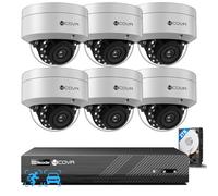 4COVR PoE CCTV Camera Systems 5MP, 6X Security IK10 Vandal-Proof Wired Commercial Dome PoE IP Camera IP67, AI Human Vehicle Detection, 8CH 4K NVR 2TB HDD, 24/7 Home Surveillance Outdoor, ELY54AX5M0806