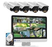 4COVR PoE CCTV Camera Systems with Monitor, 2-Way Talk & Smart Color Night Vision, 8CH 4K NVR with 2TB HDD, 4X Bullet 5MP IP Camera IP67 Outdoor, Human/Vehicle Detection, Remote Access, ELY37YX5MU804