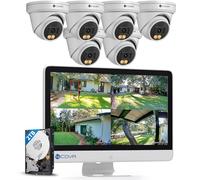 4COVR PoE CCTV Camera Systems with Monitor, 8 Channel 4K H.265 NVR with 2TB HDD, 6X Dome 5MP Security IP Camera IP67 Outdoor, 2 Way Audio & Color Night Vision, Person Vehicle Detection, ELY97KA5MU806