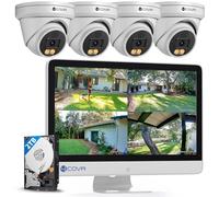 4COVR PoE CCTV Camera Systems with Monitor, 8CH 4K NVR with 2TB HDD, 4X Security Dome 5MP IP Camera IP67 Outdoor, Person Vehicle Detection, 2-Way Talk & Smart Full Color Night Vision, ELY97KA5MU804