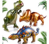 4D Dinosaur Balloons, Giant Inflatable Self Standing Decor for Jungle Theme Parties, Baby Showers, and Birthday Celebrations (3 Pack)