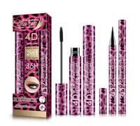 4D Eyelash Mascara and Eyeliner Set, Silk Fiber Eyelash Mascara & Eyeliner Kit, 2-in-1 Waterproof Thick Curl Mascara with Liquid Eyeliner, Long-Lasting Sweat-Proof SmudgeProof Eyelashes Eyes Makeup
