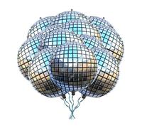 4D Foil Balloons 22 Inch Orb Disco Sparkle Silver Balloons 4D Balloons Metallic Balloons 12 Pcs Helium Large Balloons for Balloon Arch Kit 70s 80s 90s Theme Disco Party Decorations Birthday Decoration