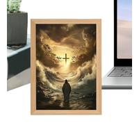 4d Jesus Lamp Wall Art - Luminous Religious Canvas, Faith Inspired Led Light Artwork, Sacred Visual Accent | Walls Art For Ideal Home Bedroom Living Space Easter Celebration Birthday Ornament