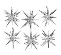 4D Magic One-Piece Explosion Star Balloon Spiky Balloon With 14-Pointed Star Cone, 6 Pack Silver Metallic Fireworks Spike Balloons Disco Party Supplies For Baby Shower Birthday Wedding Disco Bachelor