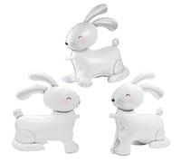 4D Realistic Bunny Balloon Walking Barnyard Farm Animal Decoration Baptism Easter Supplies, 3 Pack Cute Self Stand Rabbit Foil BalloonsJungle Forest Woodland Bunny Party Favor For Baby Shower Birthday