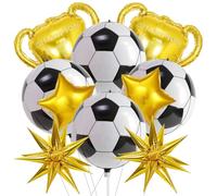 4D Soccer Ball Balloons Set for Birthday Party Decorations with Trophies | Four 22-Inch 4d Foil Balloons, 2 Trophies, 2 Stars and 2 Starbursts for Team Banquets, Senior Night, Game Day and Homecoming
