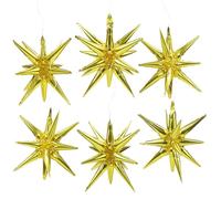 4D Spike Star Balloon One-Piece Explosion Balloon Disco Casino Party Supplies For Birthday Wedding Bridal Baby Shower, 6 Pack Big Gold Metallic Fireworks Burst Balloons With 14 Pointed Spiky Star Cone