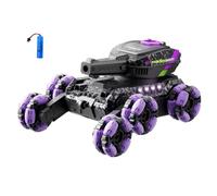 4D-Y13 Water Bomb Launcher Dual Control 6 Wheel Drive RC Stunt Tank, Children Gift with Battery, Green (Purple)