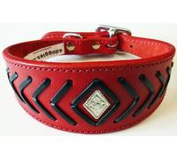4doggies 12-14 Inch Red Black Fish Bone Stitch Leather Whippet Greyhound Collar
