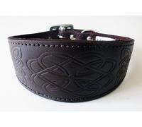 4doggies 14-17 Inch Brown Embossed CELTIC Leather Design Whippet Greyhound Collar 3 Sizes