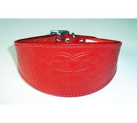 4doggies 14-17" Red Embossed CELTIC Leather Design Whippet Greyhound Collar 3 Sizes