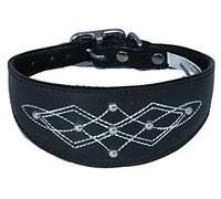 4doggies Black Silver Stud Stitch Design Leather Whippet, Greyhound Collar (12-14 Inch Whippet)