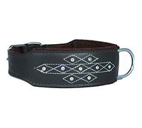 4doggies Brown Diamante Stitch Design Leather Dog Collar Staffy Staffordshire Bull Terrier Bulldog (12-16 Inch - 1.5 Inch Wide)