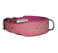 4doggies Pink Diamante Stitch Design Leather Dog Collar Staffy Staffordshire Bull Terrier Bulldog (16-20 Inch - 2 Inch Wide)