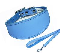4doggies Plain Blue Collar Lead Set 3 Sizes Padded and suede Backing Greyhound style collar (14-17 Inch Greyhound)