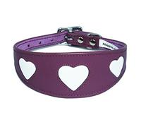 4doggies Purple Leather Collar With White Hearts Suede Backing 3 Sizes Whippet Greyhound Collar (14-17 Inch Greyhound)