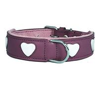 4doggies Purple Leather Dog Collar With 4 White Hearts To Fit 16-20 Inch Neck