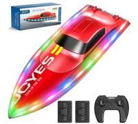 4DRC S7 RC Boat with LED Lights, Low Battery Warning, Self-balancing,50+ Min Running Time, 2 Rechargeable Batteries, 2.4 GHz Waterproof High Speed Remote Control Boats Pools Lakes Toy for Kids (Red)