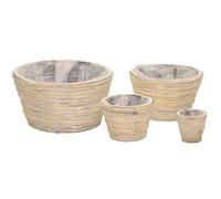 4er Set Flowerpot Decor Home Accessory Grey Rattan 15cm Boho Handmade Vintage